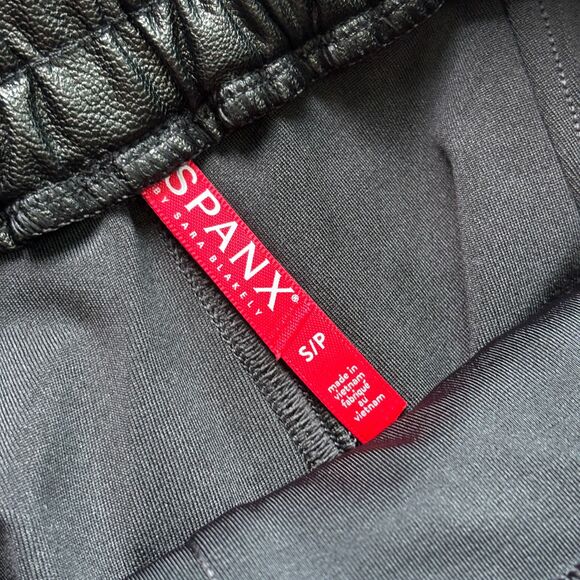 SPANX Faux Leather Joggers Women's Small Black Pull On Fall Winter Moto Sexy - Picture 5 of 7
